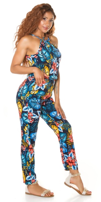 Summer Jumpsuit with tropical print Navy